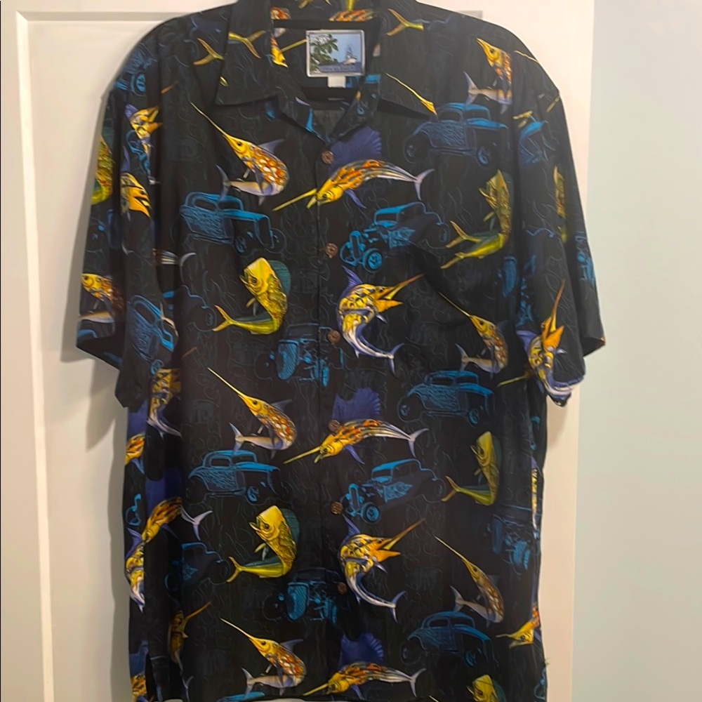 Bluewater AFICO Marlin Motif SS Shirt Large Button Front Single Chest Pocket